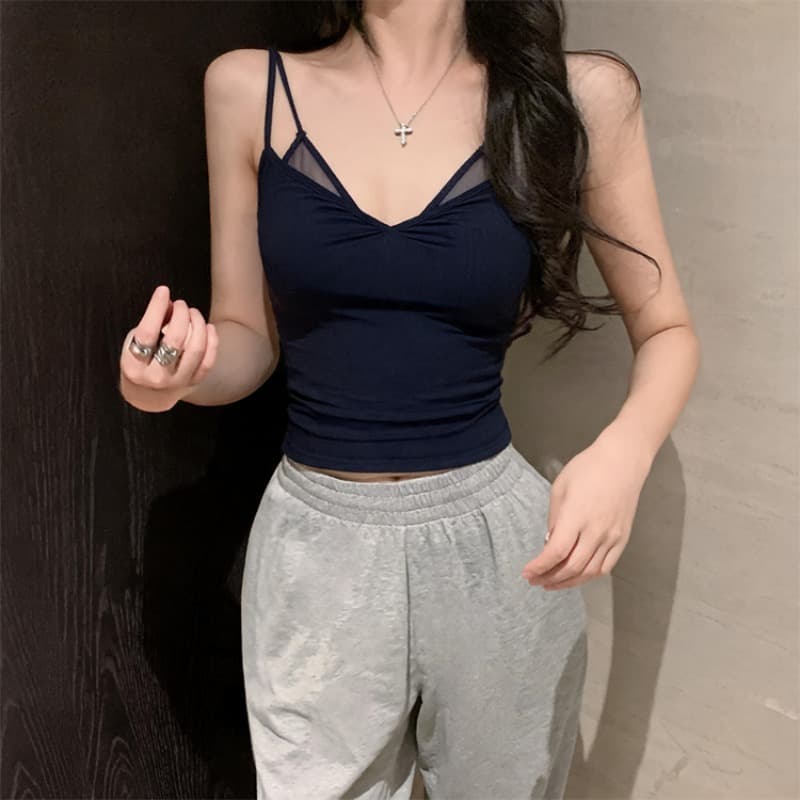 실사 남자 초기 만남 주간 실크 망사 페이크 레이어드 캐미솔 여름 순수한 욕망 슬림해 보이는 민소매 맨위 이미지 5