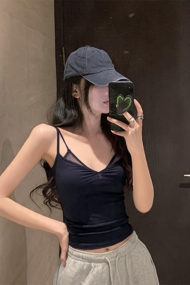 실사 남자 초기 만남 주간 실크 망사 페이크 레이어드 캐미솔 여름 순수한 욕망 슬림해 보이는 민소매 맨위 이미지 6