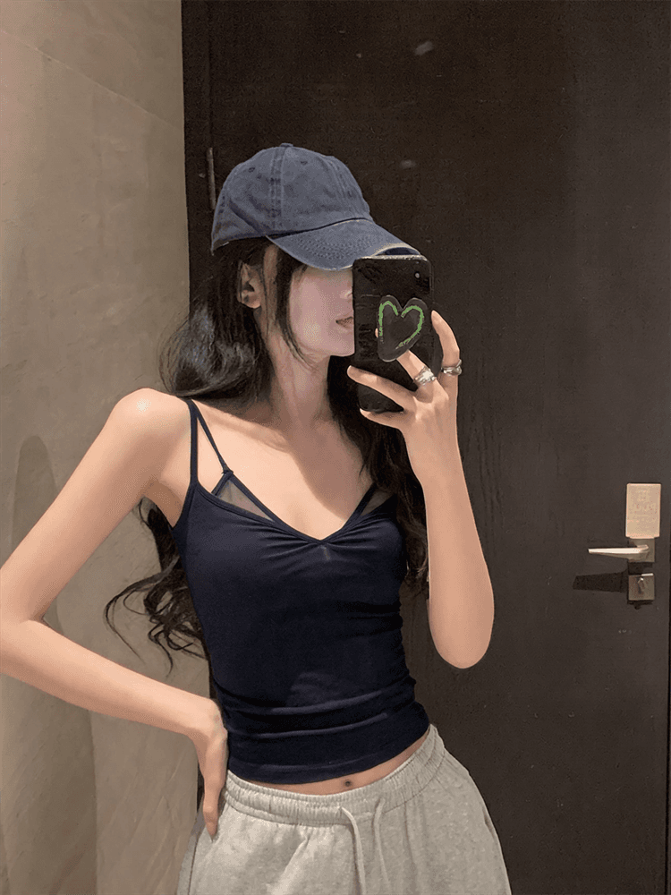 실사 남자 초기 만남 주간 실크 망사 페이크 레이어드 캐미솔 여름 순수한 욕망 슬림해 보이는 민소매 맨위 상세 이미지 1