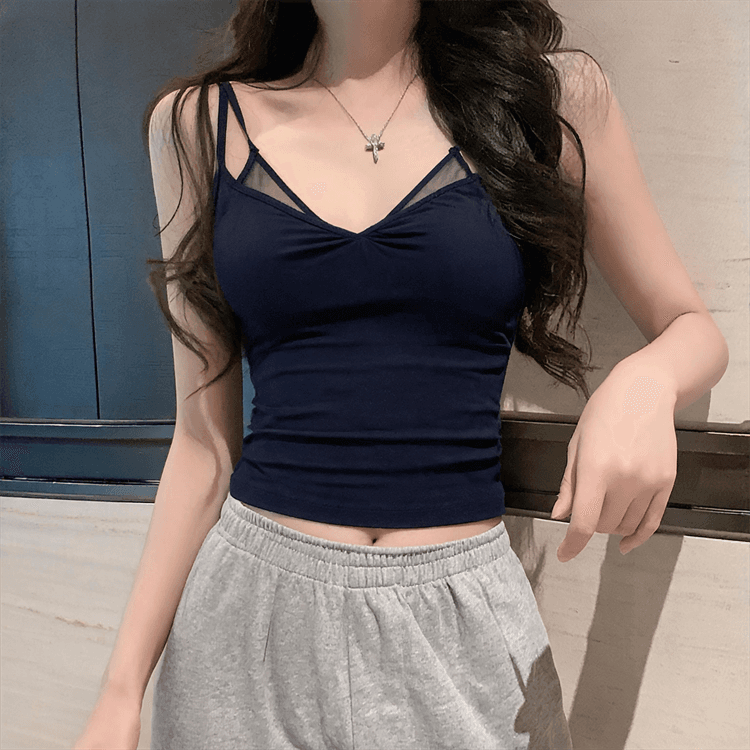 실사 남자 초기 만남 주간 실크 망사 페이크 레이어드 캐미솔 여름 순수한 욕망 슬림해 보이는 민소매 맨위 상세 이미지 8