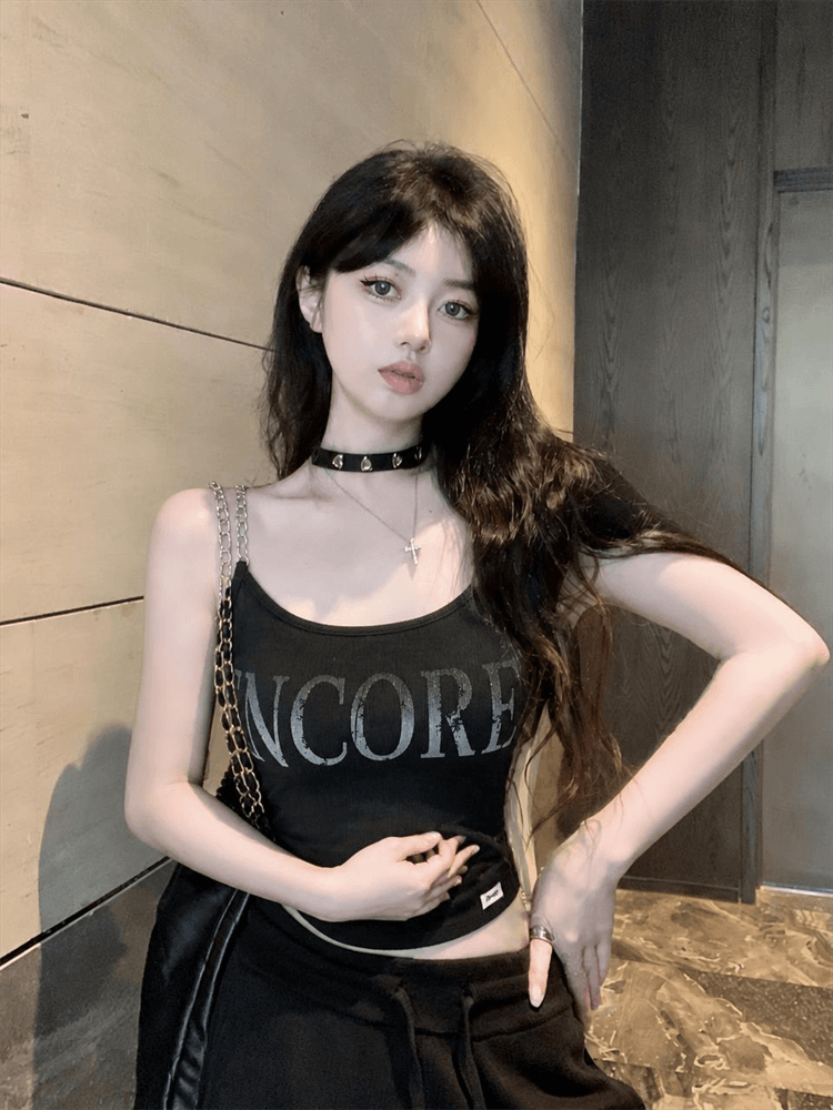 실사 아메리칸 핫걸 작은 대중 디자인 센스 체인 프린트 캐미솔 여름 외출용 맨위 상세 이미지 5