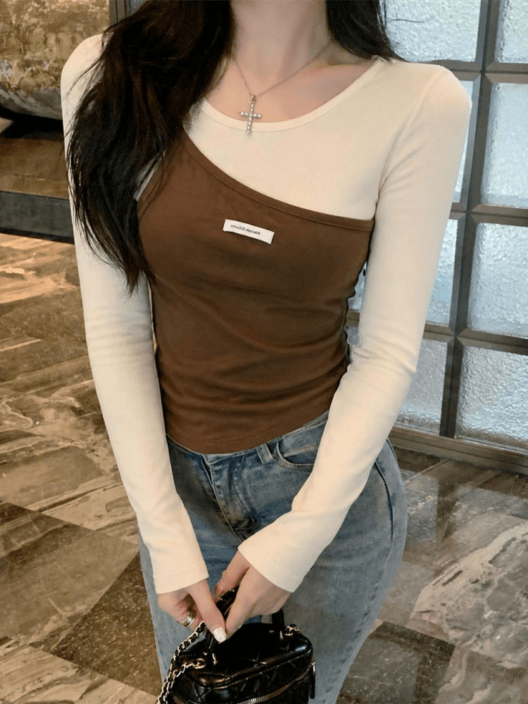 실사 2026 이른 가을 새로운 다용도 몸매 가꾸기 슬림해 보이는 사실 두 조각 디자인 센스 라운드 넥 긴팔 티셔츠 기본 셔츠 이미지 3