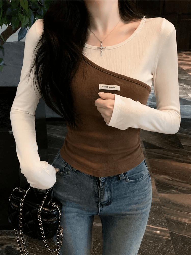 실사 2026 이른 가을 새로운 다용도 몸매 가꾸기 슬림해 보이는 사실 두 조각 디자인 센스 라운드 넥 긴팔 티셔츠 기본 셔츠 상세 이미지 3