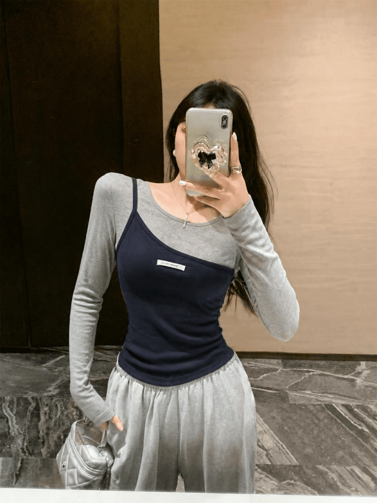 실사 2026 이른 가을 새로운 다용도 몸매 가꾸기 슬림해 보이는 사실 두 조각 디자인 센스 라운드 넥 긴팔 티셔츠 기본 셔츠 상세 이미지 7