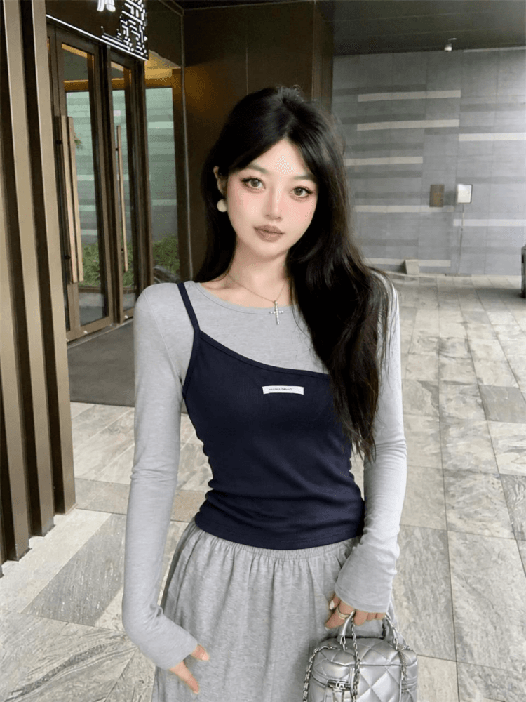 실사 2026 이른 가을 새로운 다용도 몸매 가꾸기 슬림해 보이는 사실 두 조각 디자인 센스 라운드 넥 긴팔 티셔츠 기본 셔츠 상세 이미지 8