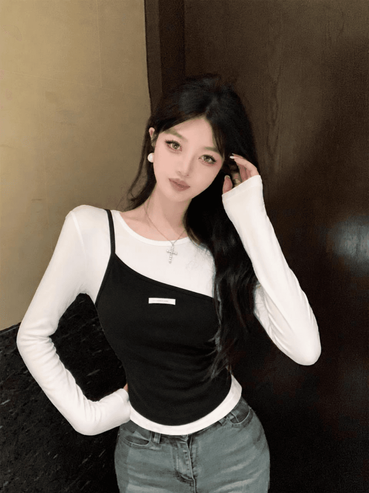 실사 2026 이른 가을 새로운 다용도 몸매 가꾸기 슬림해 보이는 사실 두 조각 디자인 센스 라운드 넥 긴팔 티셔츠 기본 셔츠 상세 이미지 10