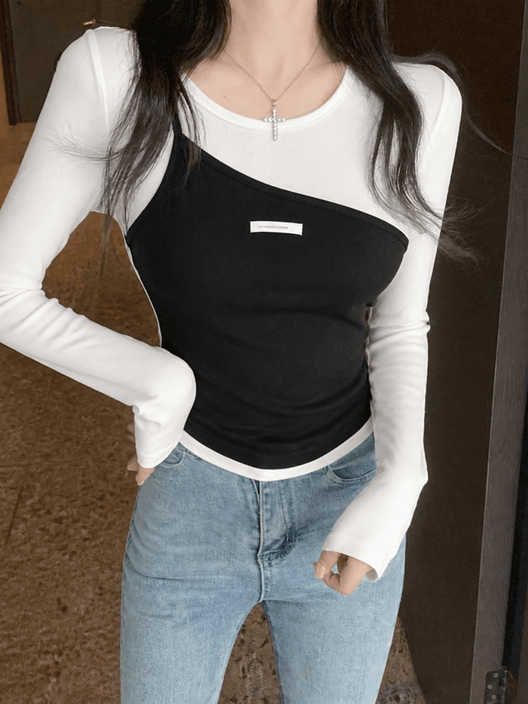 실사 2026 이른 가을 새로운 다용도 몸매 가꾸기 슬림해 보이는 사실 두 조각 디자인 센스 라운드 넥 긴팔 티셔츠 기본 셔츠 상세 이미지 12