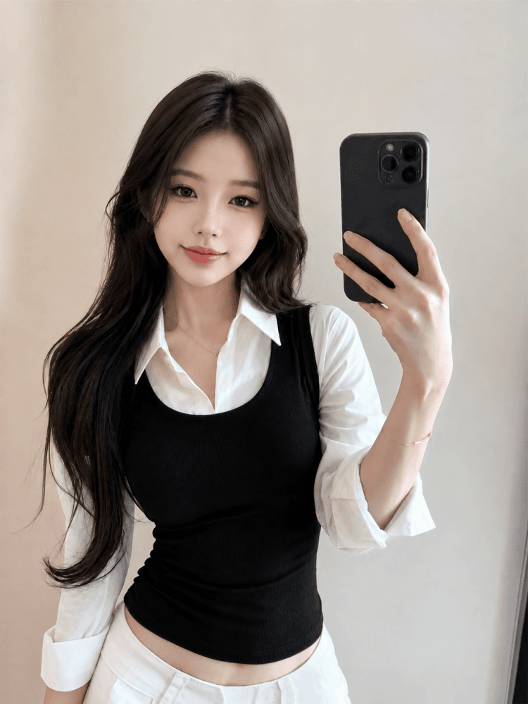 실사 이른 가을 새로운 긴팔 몸매 가꾸기 슬림해 보이는 페이크 레이어드 디자인 센스 셔츠 상세 이미지 10