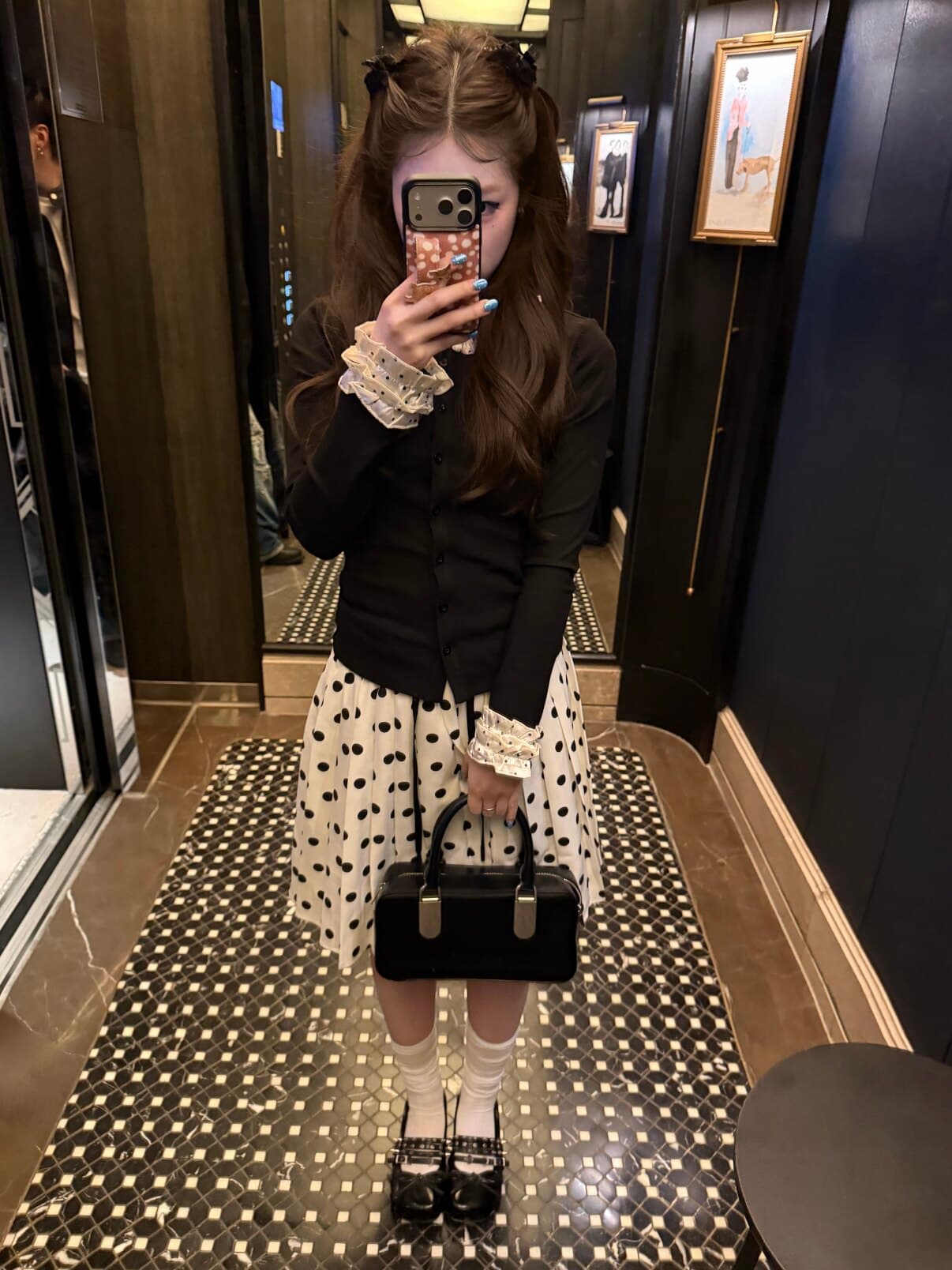 lennea 도트 무늬 레이스 소매 검정색 긴팔 니트 오픈 가디건 여성 다용도 몸매 가꾸기 기본 셔츠 이른 가을 맨위 봄 이미지 3