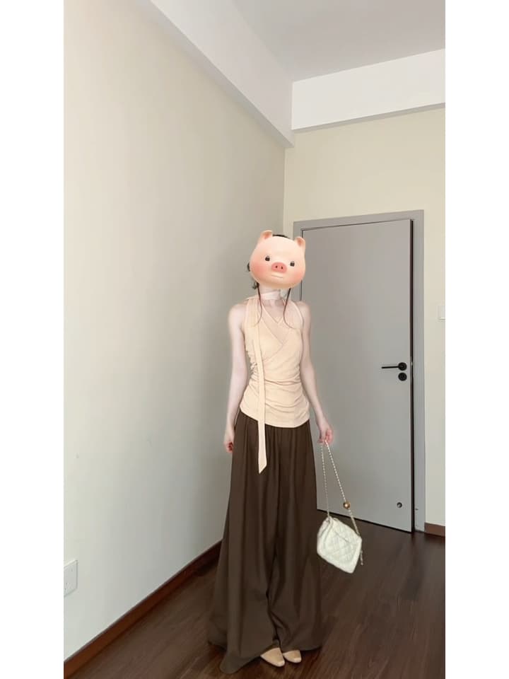 프랑스식 캐주얼 바람 살구 색상 십자가 행침 목 캐미솔 여름 새로운 슬림해 보이는 스트랩 디자인 센스 작은 맨위 이미지 4