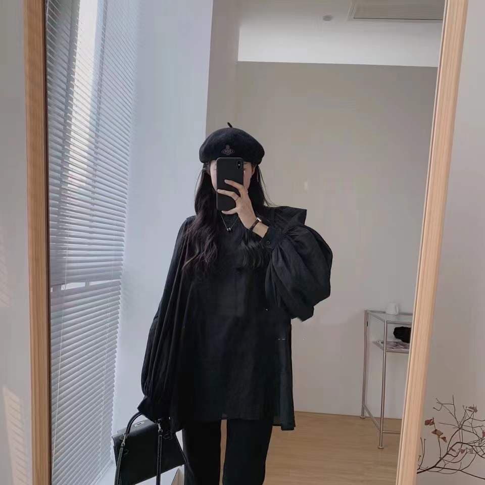 2026 봄 새로운 높은 품질 디자인 센스 비스듬한 버클 베스트 스웨터 오픈 가디건 플러스 벌룬 소매 순면 맨위 세트 이미지 2
