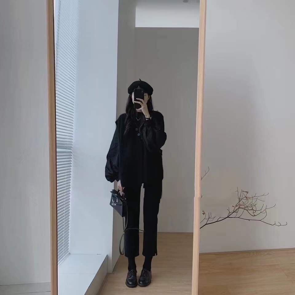 2026 봄 새로운 높은 품질 디자인 센스 비스듬한 버클 베스트 스웨터 오픈 가디건 플러스 벌룬 소매 순면 맨위 세트 상세 이미지 3
