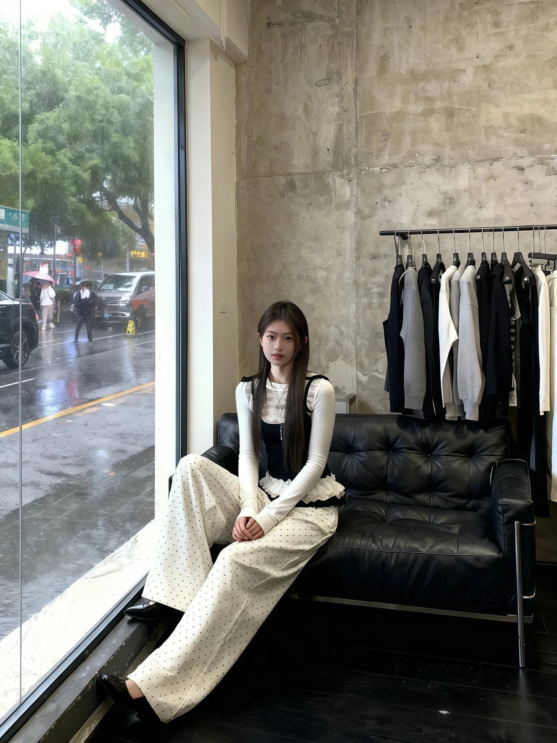 검정색 페이크 레이어드 프릴 패치워크 레이스 봄 디자인 센스 몸매 가꾸기 긴팔 맨위 플러스 와이드 레그 팬츠 투피스 세트 상세 이미지 6