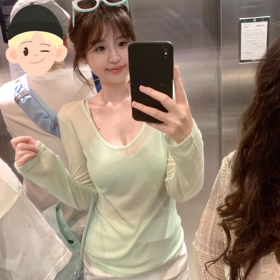 봄 아모이 디자인 센스 패션 다용도 슬림해 보이는 작은 대중 섹시한 아름다움 뒤로 플러스 자외선 차단 긴팔 얇은 옷