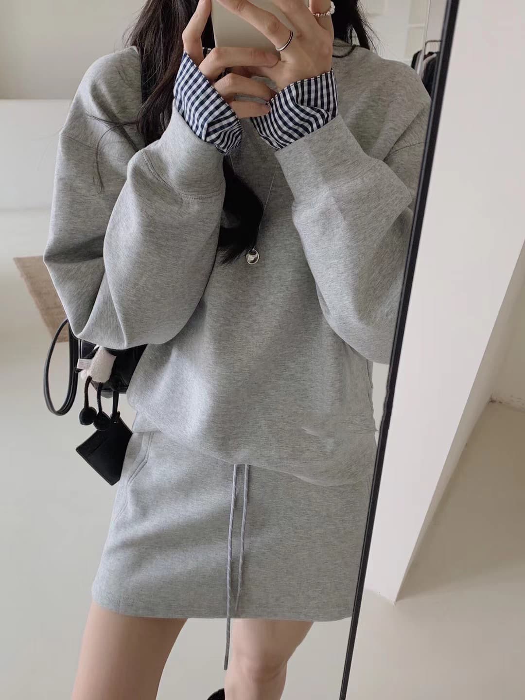 봄 패션 레트로 체크무늬 패치워크 디자인 센스 후드티 이른 봄 투피스 슈트 하이웨이스트 한 마디 반신 스커트 이미지 3