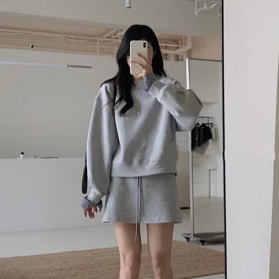 봄 패션 레트로 체크무늬 패치워크 디자인 센스 후드티 이른 봄 투피스 슈트 하이웨이스트 한 마디 반신 스커트