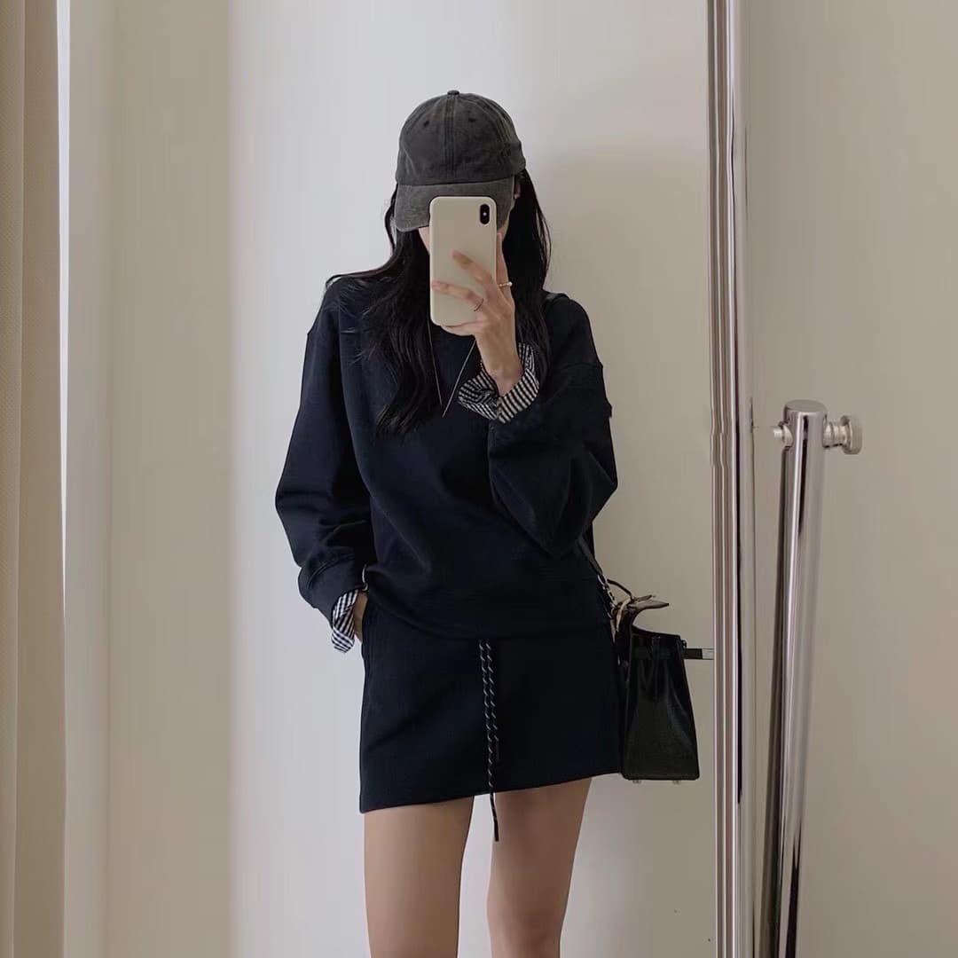 봄 패션 레트로 체크무늬 패치워크 디자인 센스 후드티 이른 봄 투피스 슈트 하이웨이스트 한 마디 반신 스커트 이미지 5