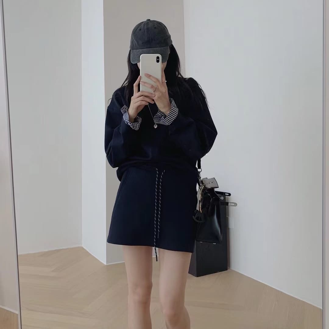 봄 패션 레트로 체크무늬 패치워크 디자인 센스 후드티 이른 봄 투피스 슈트 하이웨이스트 한 마디 반신 스커트 상세 이미지 3