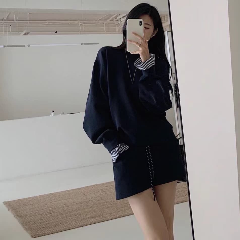 봄 패션 레트로 체크무늬 패치워크 디자인 센스 후드티 이른 봄 투피스 슈트 하이웨이스트 한 마디 반신 스커트 상세 이미지 4