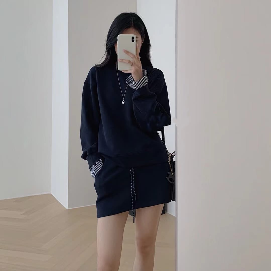 봄 패션 레트로 체크무늬 패치워크 디자인 센스 후드티 이른 봄 투피스 슈트 하이웨이스트 한 마디 반신 스커트 상세 이미지 5