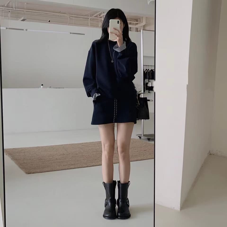 봄 패션 레트로 체크무늬 패치워크 디자인 센스 후드티 이른 봄 투피스 슈트 하이웨이스트 한 마디 반신 스커트 상세 이미지 6