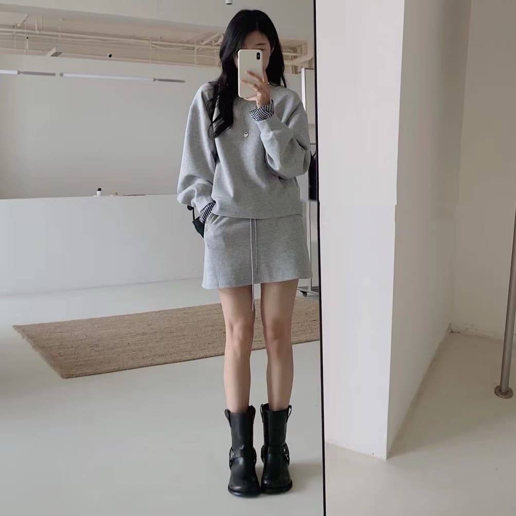 봄 패션 레트로 체크무늬 패치워크 디자인 센스 후드티 이른 봄 투피스 슈트 하이웨이스트 한 마디 반신 스커트 상세 이미지 8