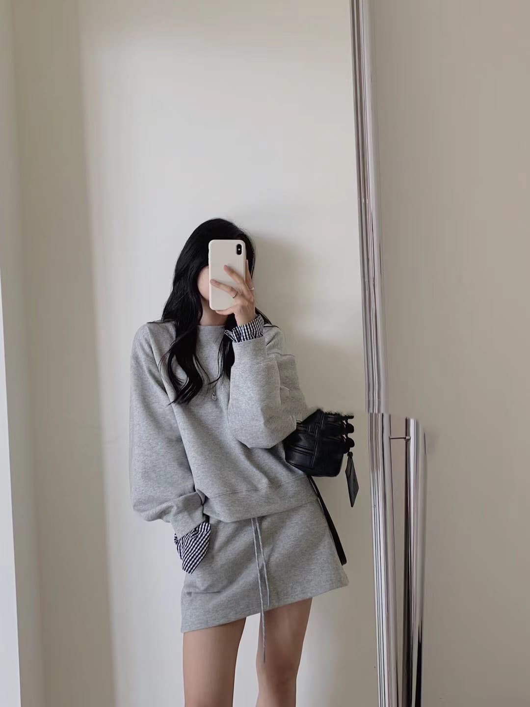 봄 패션 레트로 체크무늬 패치워크 디자인 센스 후드티 이른 봄 투피스 슈트 하이웨이스트 한 마디 반신 스커트 상세 이미지 9