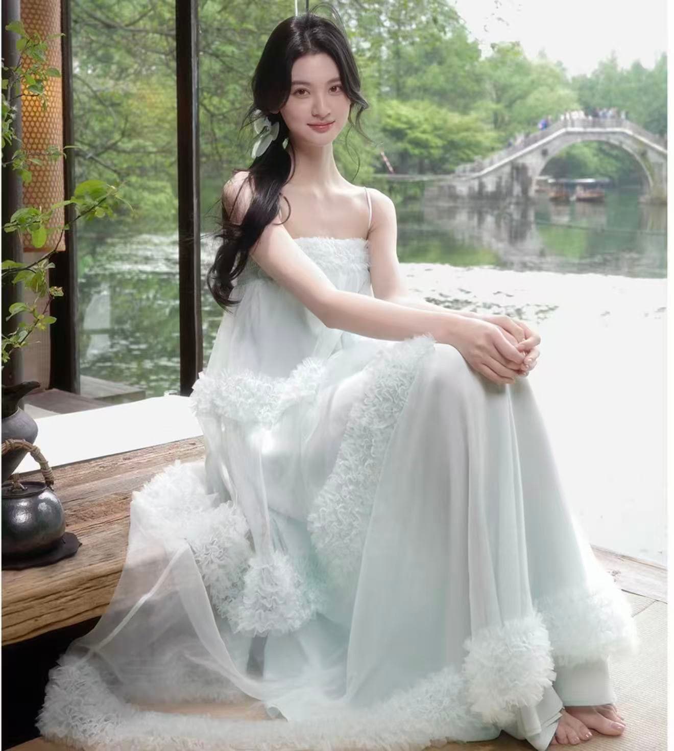 2026 여름 새로운 스택 구름 드레스 부드러운 구름 프릴 슬립 거즈 스커트 분위기 센스 몸매 가꾸기 슬림해 보이는 드레스 상세 이미지 7