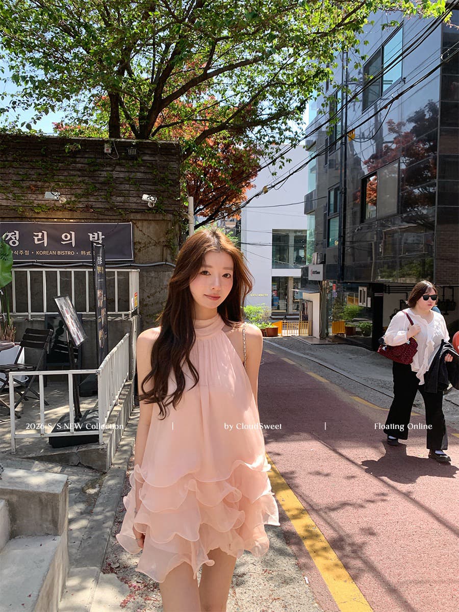 cloudsweet 흰 구름 달콤한 릴리 오브 더 밸리 여름 머리말 분위기 센스 핑크색 행침 목 드레스 민소매 쇼트 스타일 케이크 드레스