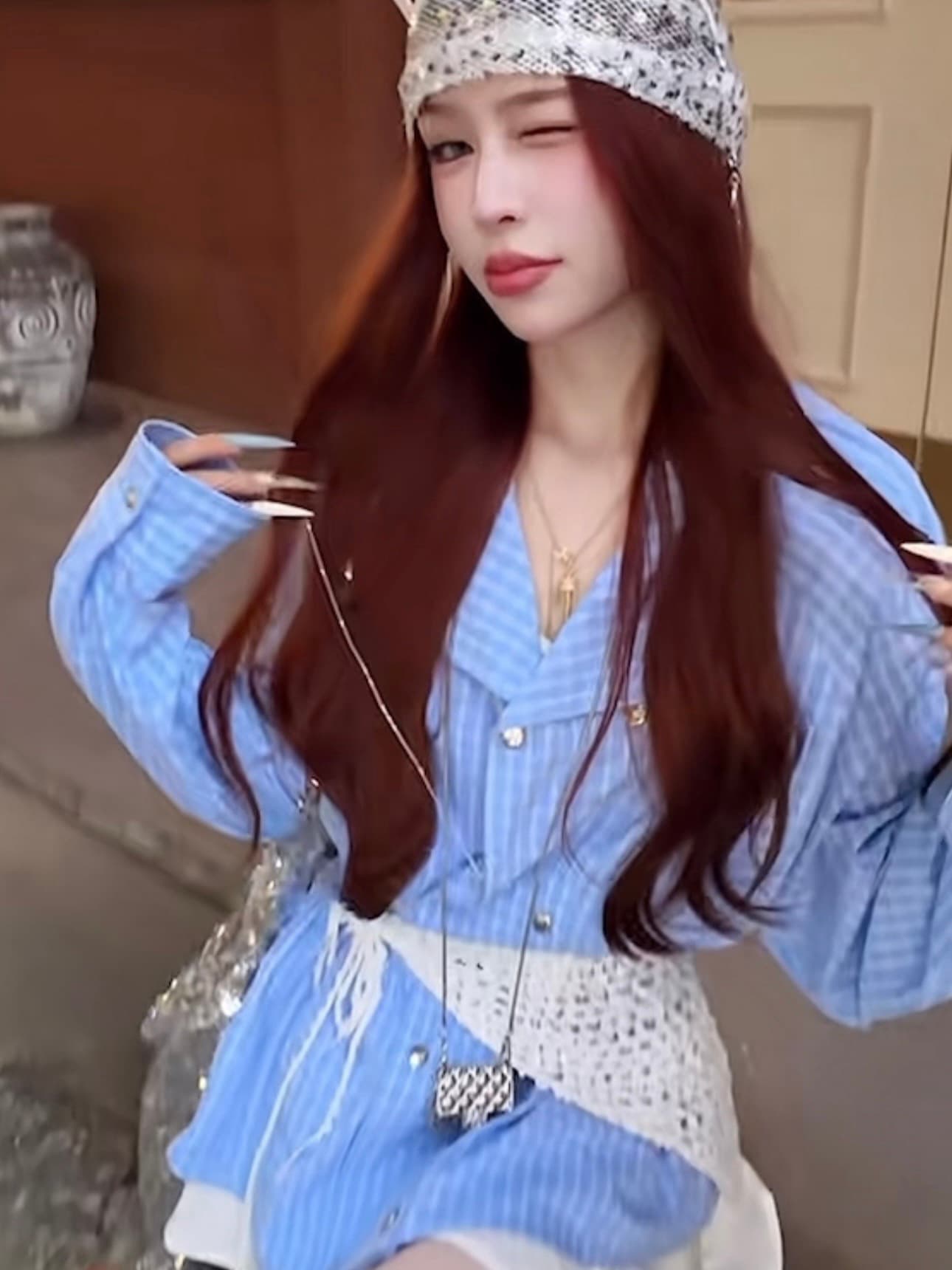 ng dayu 밀라노 이야기 지 직접 만든 체크무늬 허리 수축 재킷 재킷 불규칙 술 슬립 상세 이미지 1