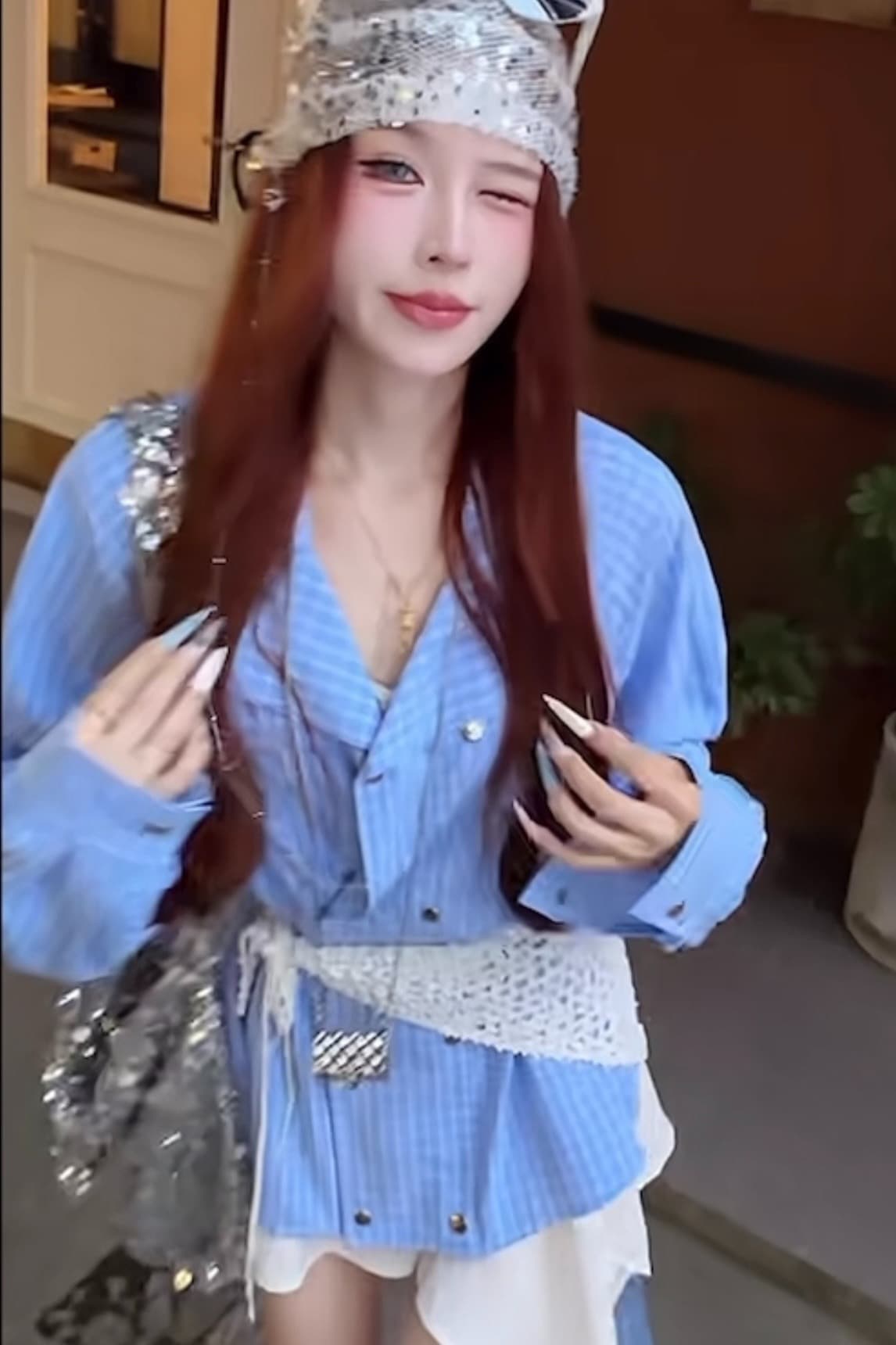 ng dayu 밀라노 이야기 지 직접 만든 체크무늬 허리 수축 재킷 재킷 불규칙 술 슬립 상세 이미지 5