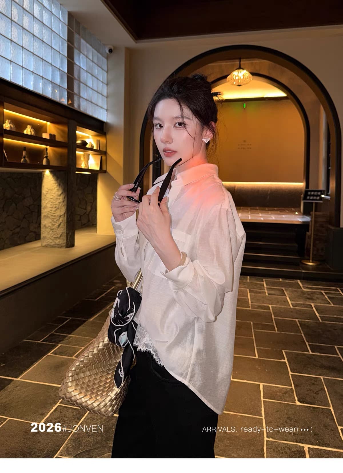 켜기 새로운 가을 새로운 패션 다용도 슬림해 보이는 품격 벨 랭 셔츠 레이스 조각 셔츠 상세 이미지 7