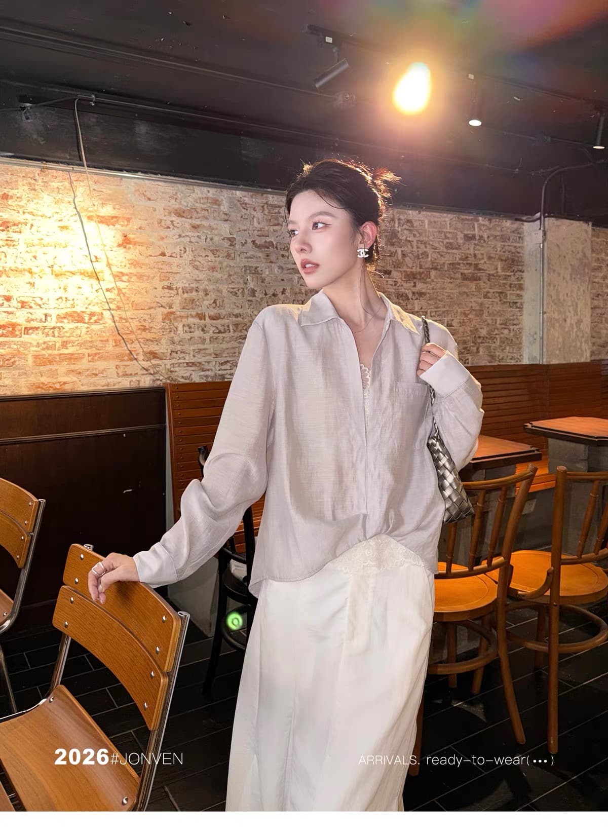 켜기 새로운 가을 새로운 패션 다용도 슬림해 보이는 품격 벨 랭 셔츠 레이스 조각 셔츠 상세 이미지 8