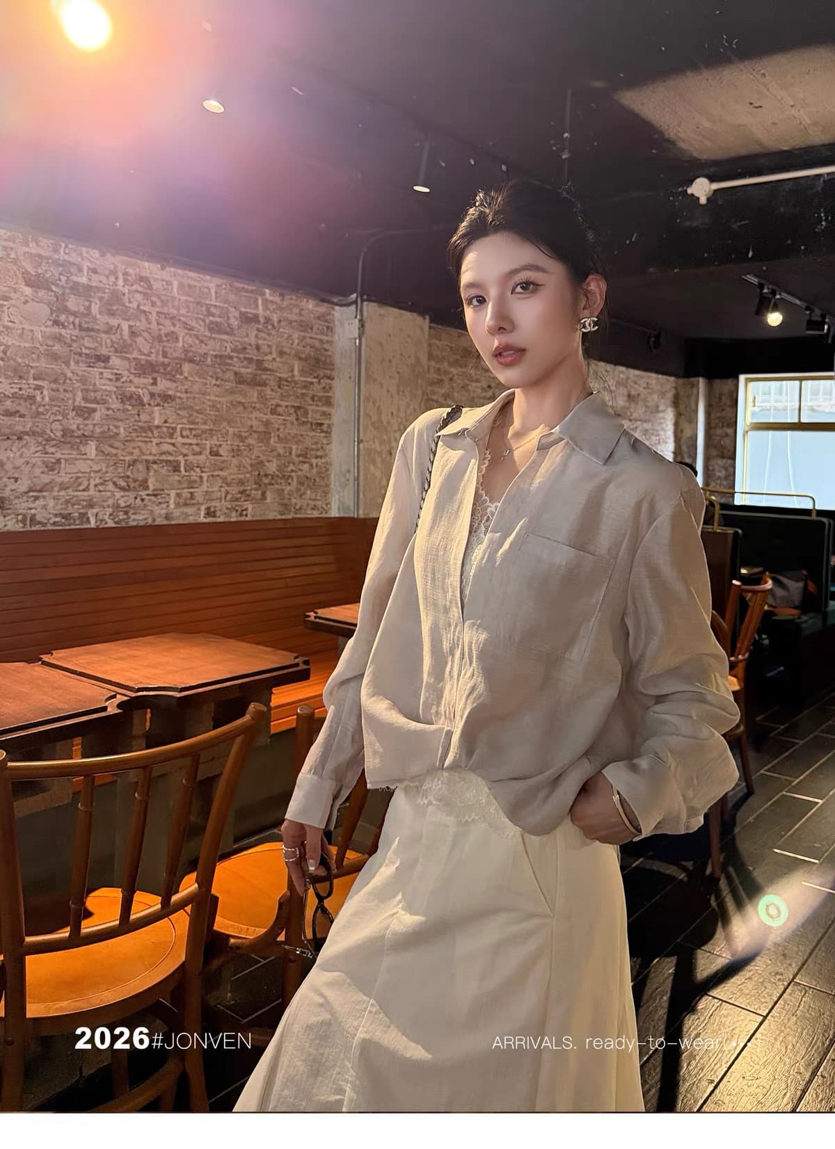 켜기 새로운 가을 새로운 패션 다용도 슬림해 보이는 품격 벨 랭 셔츠 레이스 조각 셔츠 상세 이미지 10