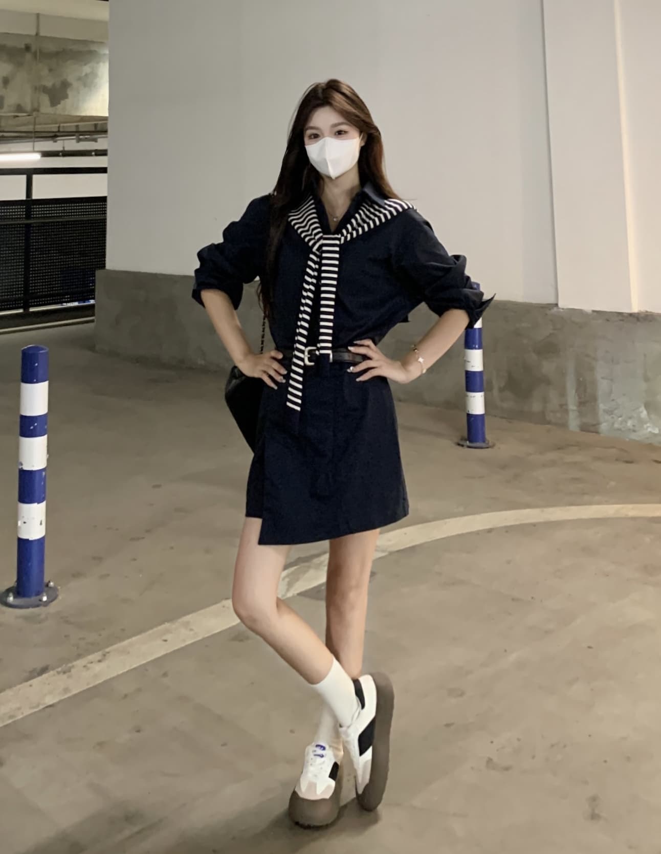 빅 사이즈 2026 가을 POLO 칼라 캐주얼 패션 워크웨어 치마 부서 버클 불규칙 품격 드레스 경기 숄 이미지 4