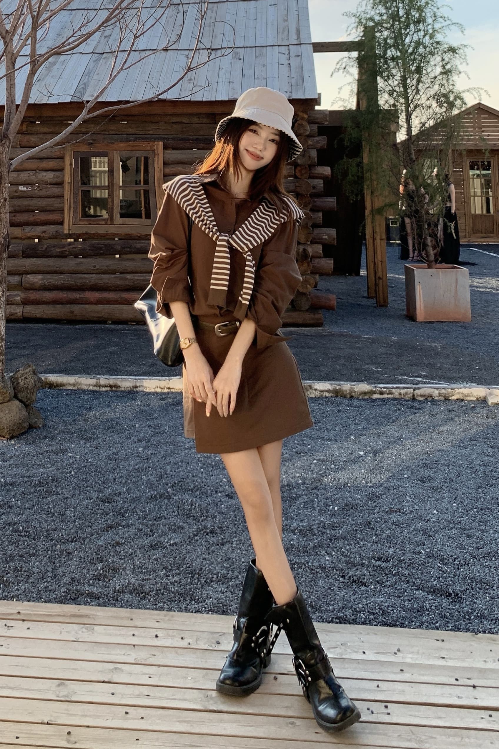 빅 사이즈 2026 가을 POLO 칼라 캐주얼 패션 워크웨어 치마 부서 버클 불규칙 품격 드레스 경기 숄 이미지 6