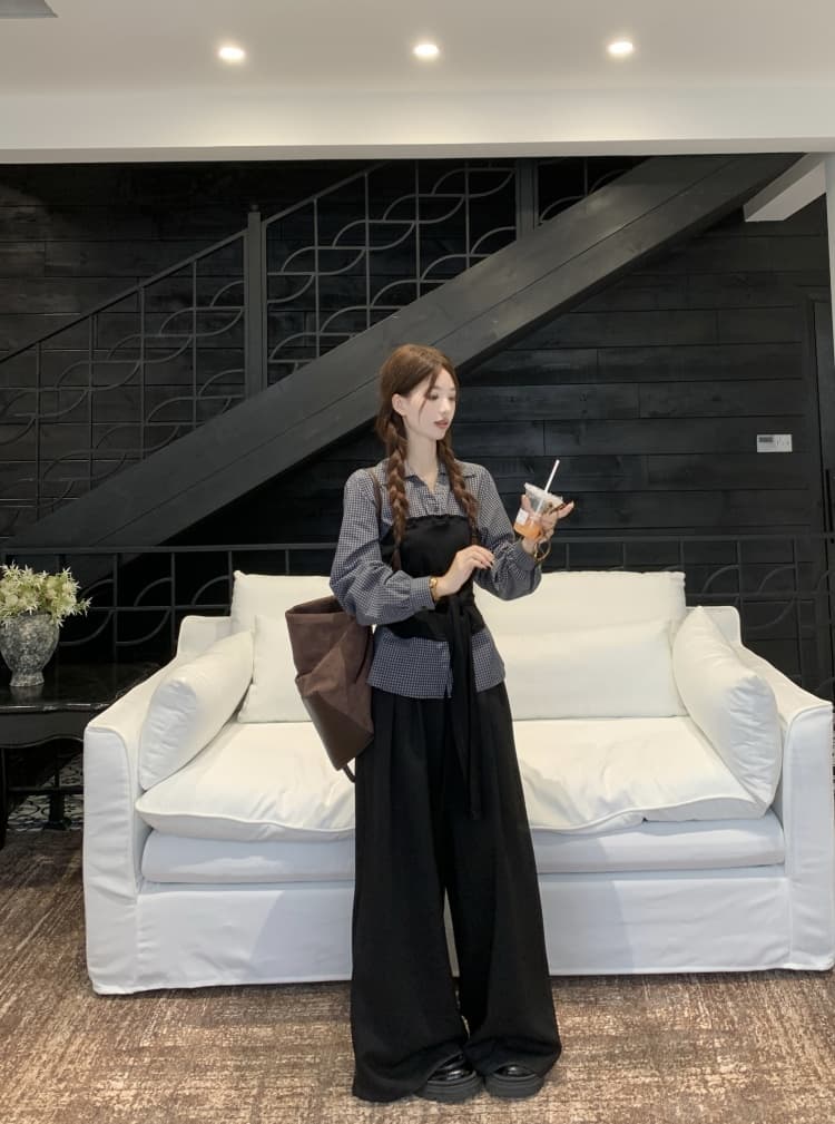 이른 가을 한 부서 패치워크 루즈핏 슬림해 보이는 세트 바지 페이크 레이어드 한국 스타일 패션 다용도 몸매 가꾸기 슬림해 보이는 긴팔 셔츠 상세 이미지 10