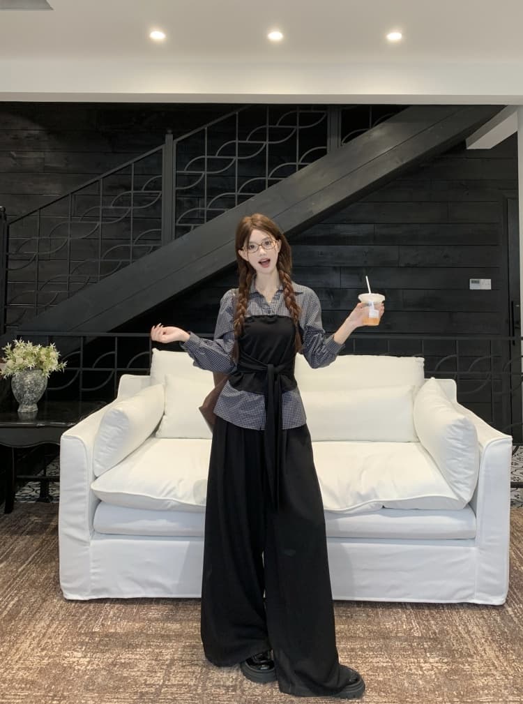 이른 가을 한 부서 패치워크 루즈핏 슬림해 보이는 세트 바지 페이크 레이어드 한국 스타일 패션 다용도 몸매 가꾸기 슬림해 보이는 긴팔 셔츠 상세 이미지 18