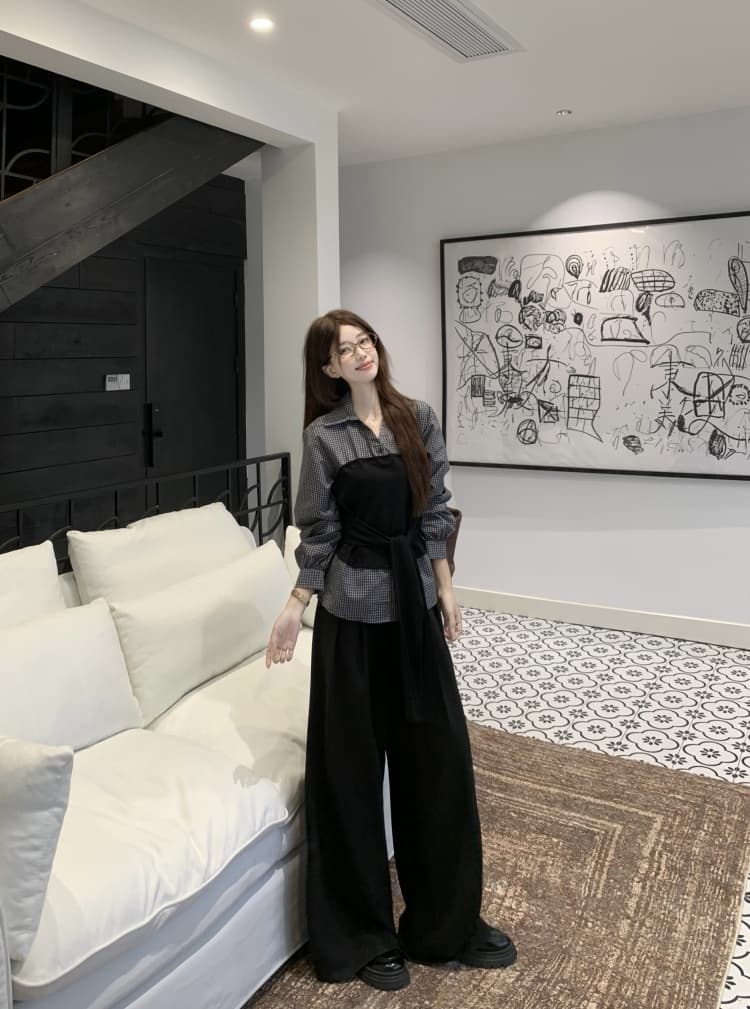 이른 가을 한 부서 패치워크 루즈핏 슬림해 보이는 세트 바지 페이크 레이어드 한국 스타일 패션 다용도 몸매 가꾸기 슬림해 보이는 긴팔 셔츠 상세 이미지 21
