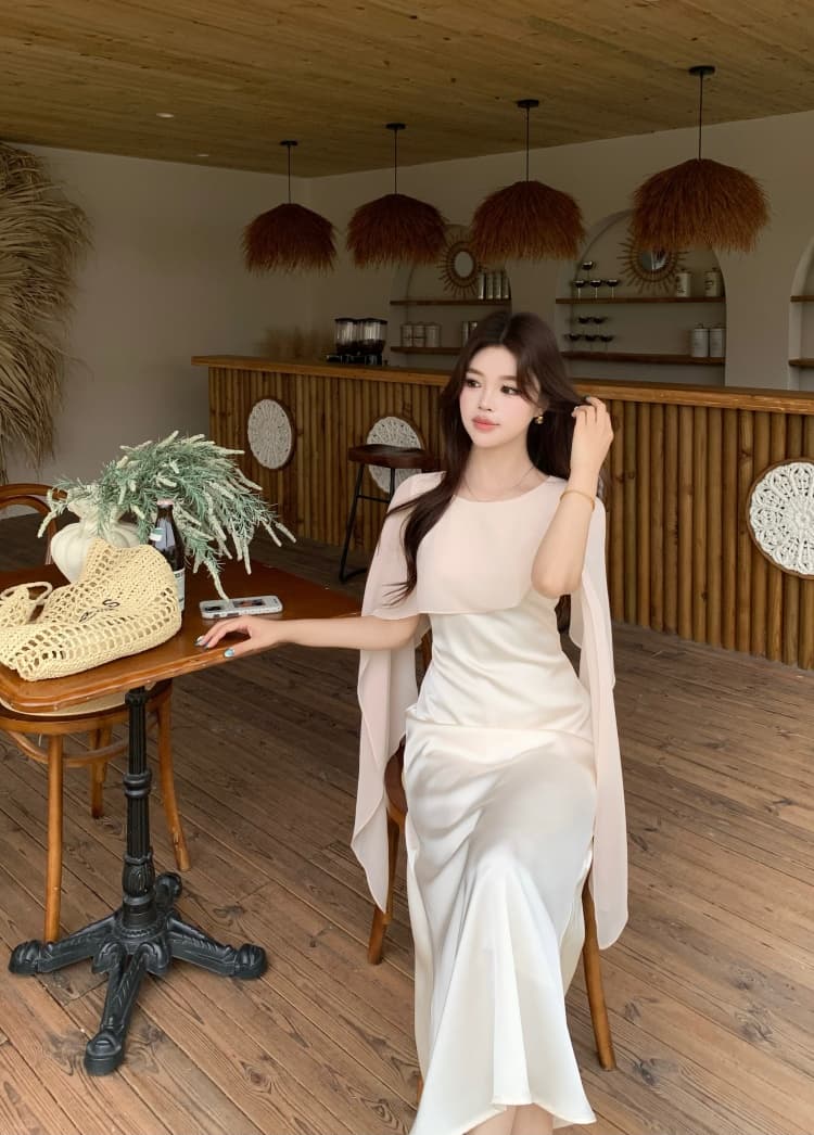 빅 사이즈 여성 의류 2026 봄 여름 새로운 천 금빛 바람 패치워크 망토 숄 칼라 드레스 페이크 레이어드 품격 롱 스커트 상세 이미지 16