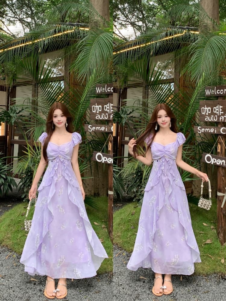 빅 사이즈 지방 mm 2026 여름 우아한 쉬폰 프릴 휴가 바람 드레스 허리 수축 표지 배 한 마디 롱 스커트 상세 이미지 20