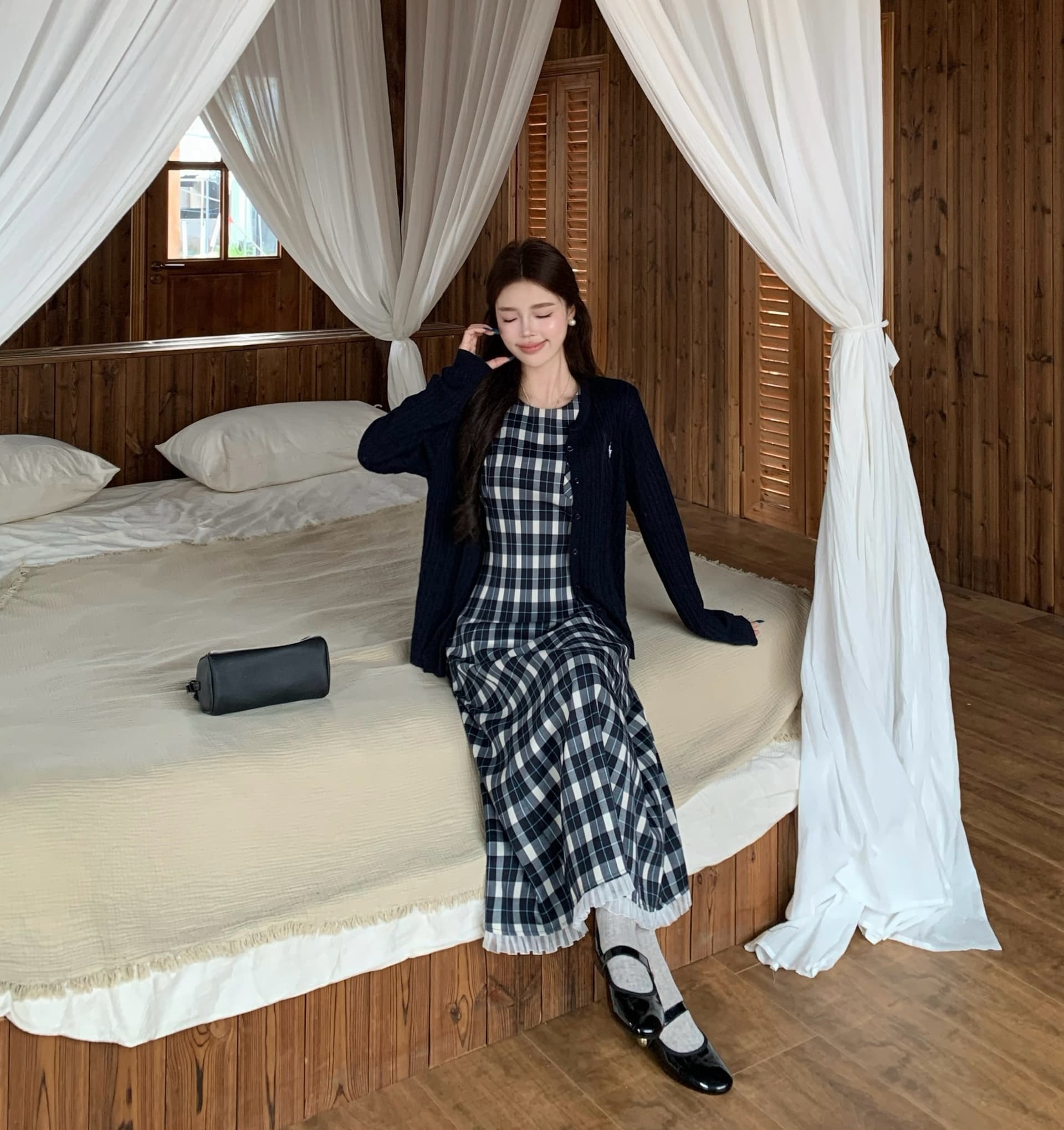 통통한 여동생 버클리 자매 치마 한 부서 드레스 가을 고급 프랑스식 명문 여성 천 골드 민소매 수신 뒤로 치마 이미지 3