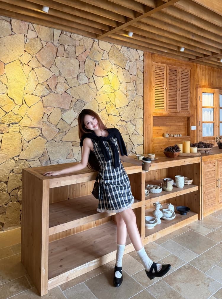 통통한 여동생 버클리 자매 치마 한 부서 드레스 가을 고급 프랑스식 명문 여성 천 골드 민소매 수신 뒤로 치마 상세 이미지 8