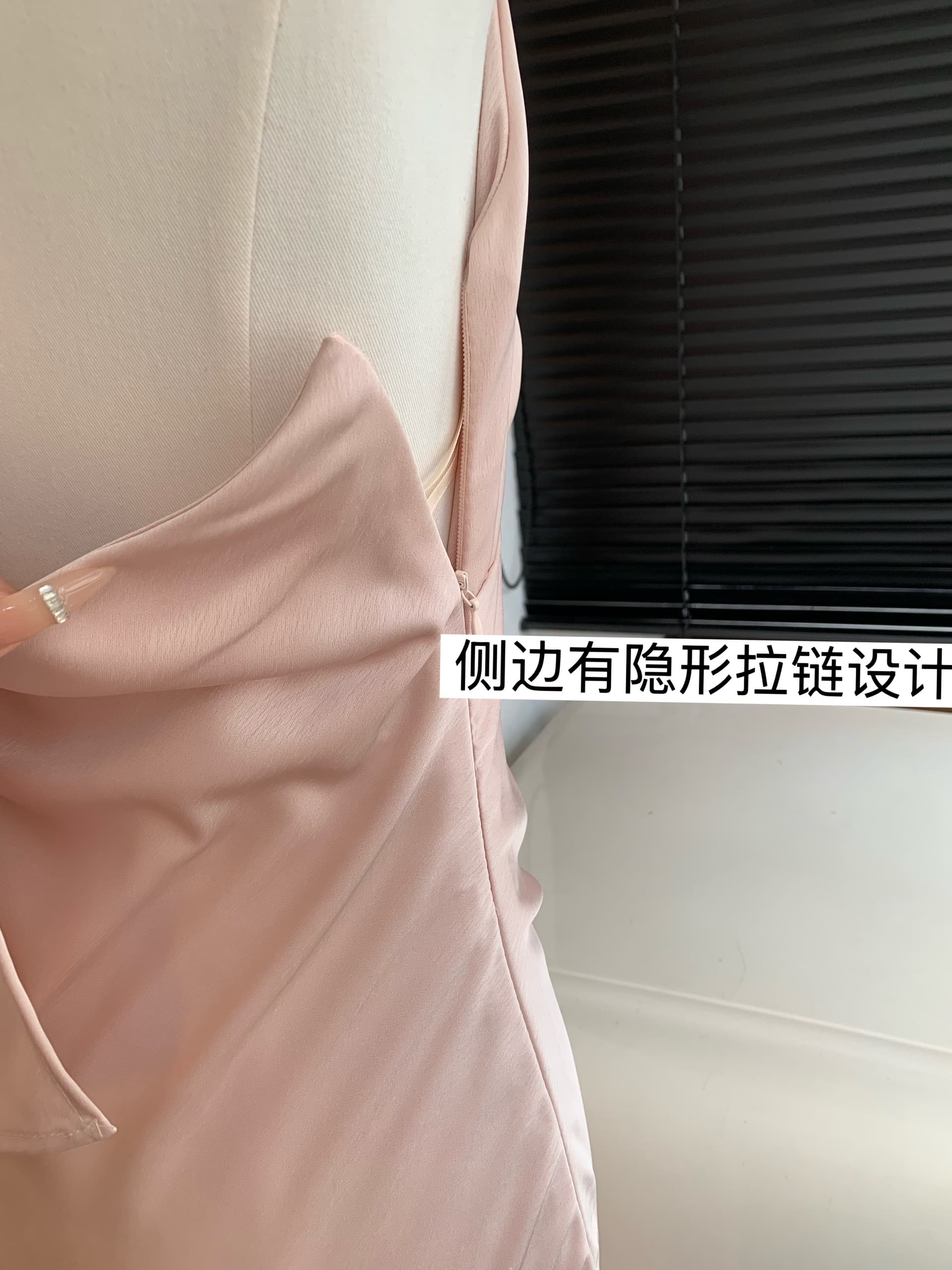 아세트산 새틴 행침 목 백리스 드레스 섹시함 몸매 가꾸기 롱 스커트 빛 예복 치마 상세 이미지 4