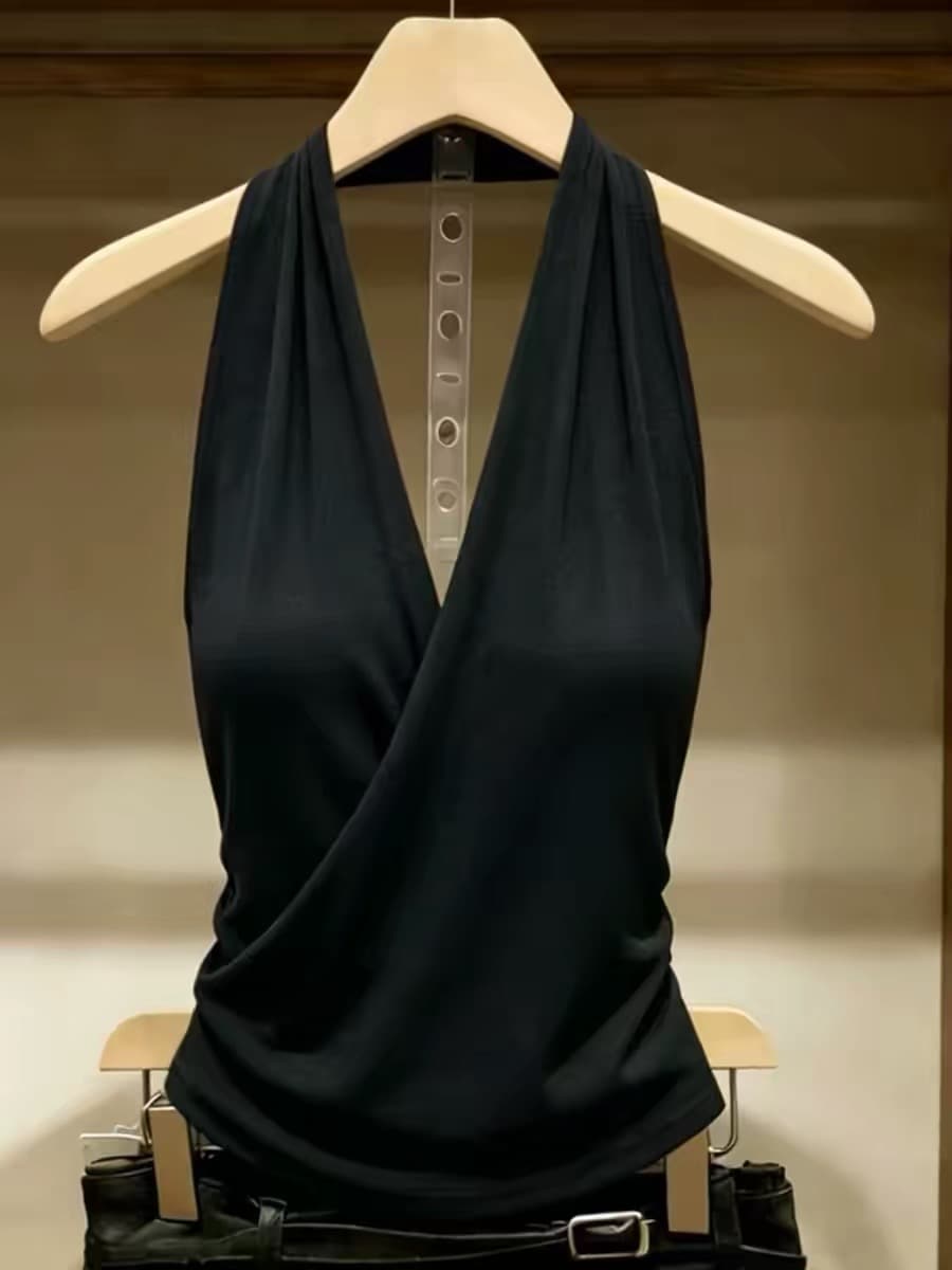 고급 센스 검정색 행침 목 V넥 민소매 조끼 여성 여름 새로운 작은 대중 품격 다용도 슬림해 보이는 연령 감소 맨위 상세 이미지 1