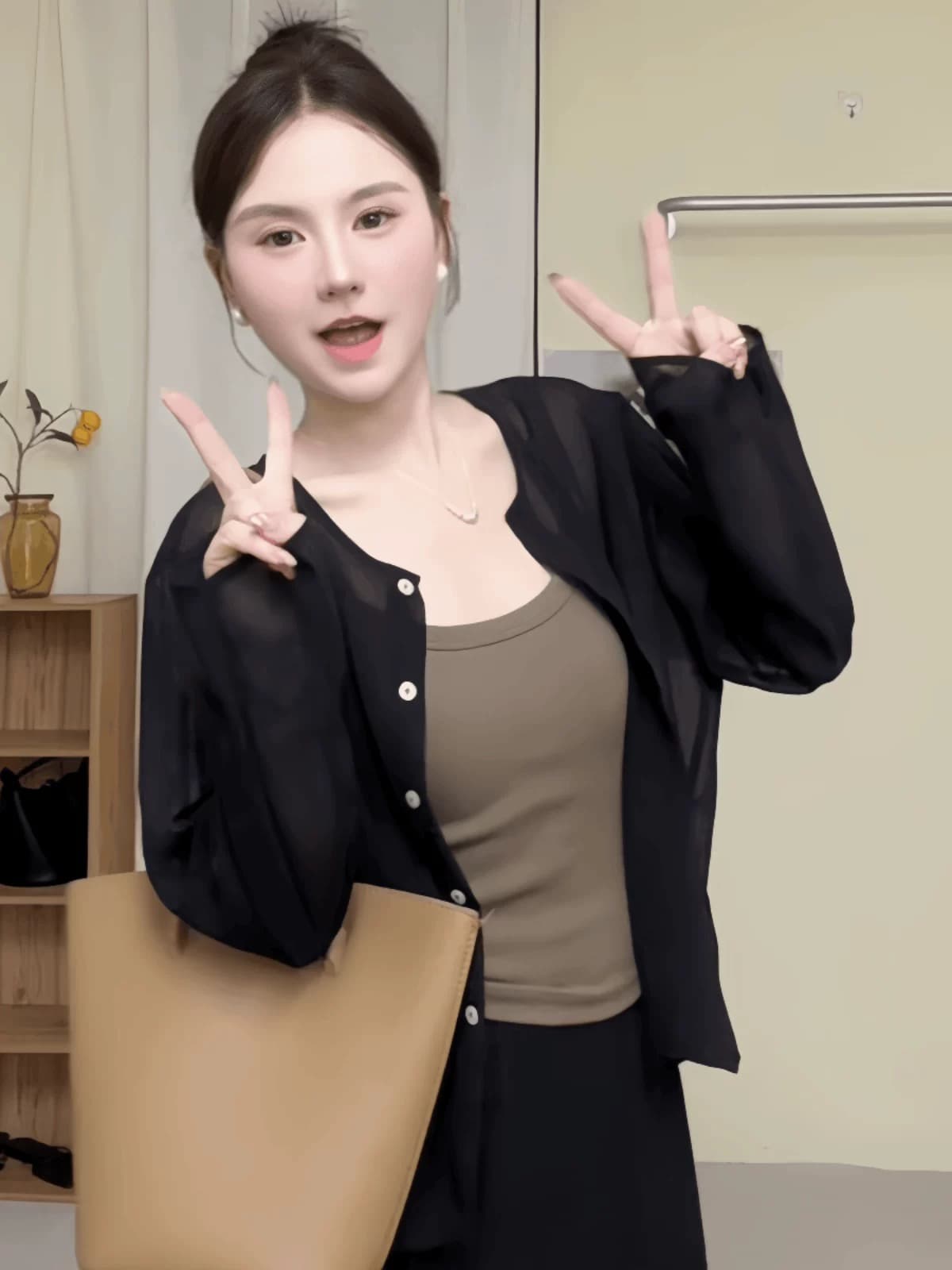외국 가스 라운드 넥 싱글 줄 버튼 긴팔 셔츠 여름 드레스 신제품 세련된 연령 감소 마이크로 ~을 통해 자외선 차단 의류 외부 가져 가라. 얇은 스타일 재킷 상세 이미지 1