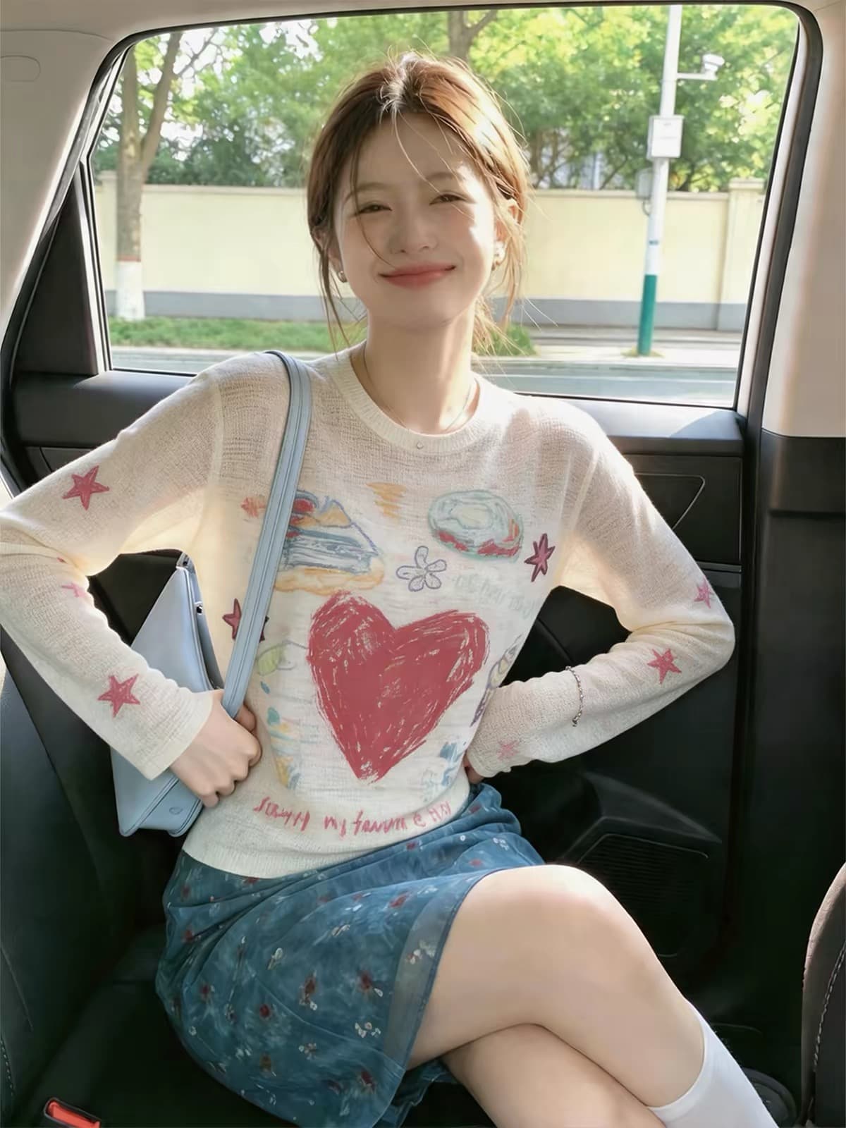 여름 만화 패션 품격 연령 감소 프린트 긴팔 티셔츠 여성 자외선 차단 블라우스 다용도 얇은 스타일 통기성 에어컨 셔츠
