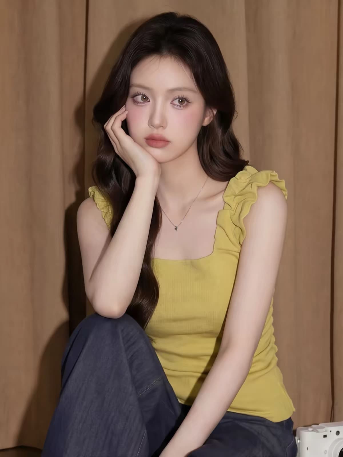 황색 민소매 캐미솔 여름 도파민 태국 사람 스타일 고유 한 아름다운 사소한 아름다운 해변가 외출용 작은 맨위 상세 이미지 3