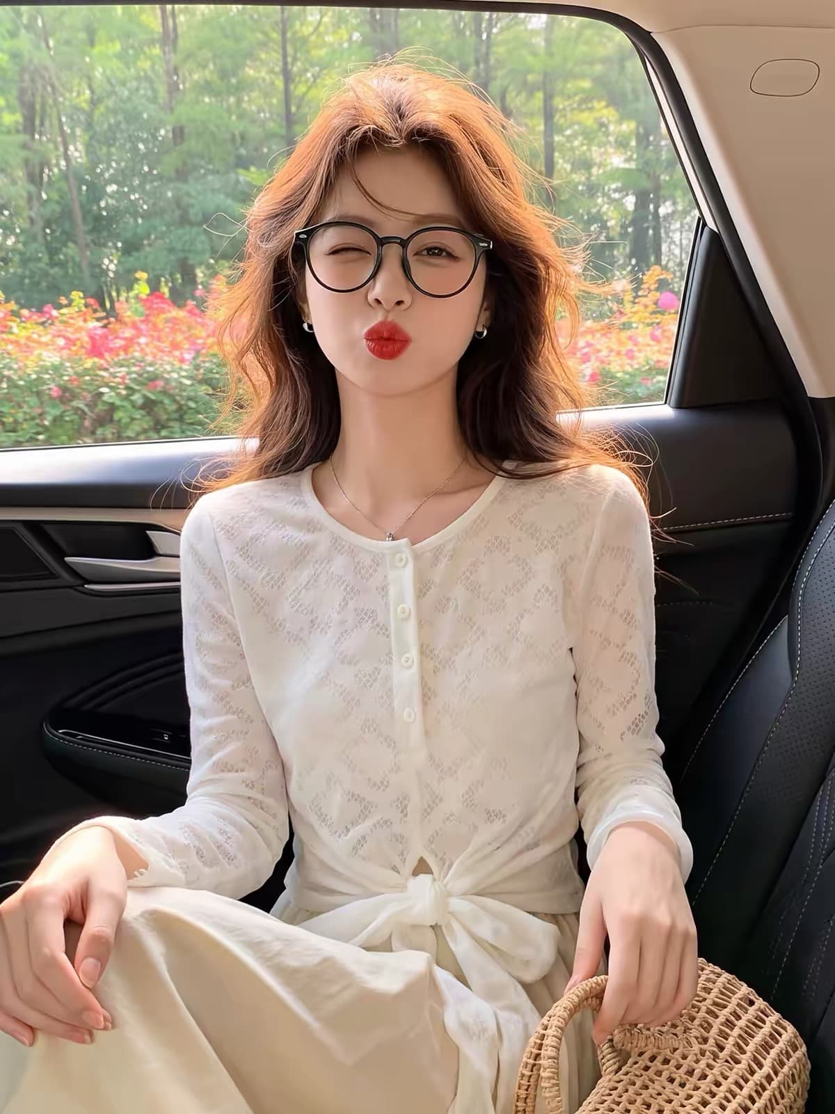 프랑스식 레트로 자수 홀로우 아웃 레이스 셔츠 여성 이른 가을 얇고 가벼운 통기성 나비 넥타이 긴팔 인사이드 가져 가라. 기본 셔츠 상세 이미지 1
