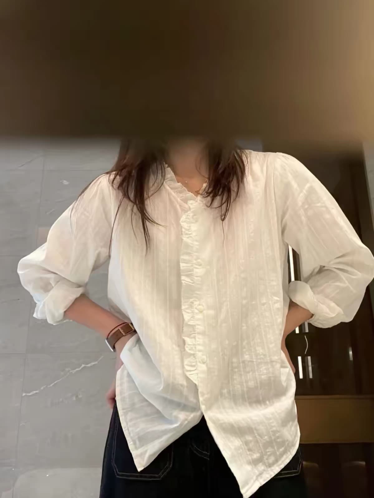 프랑스식 레이스 칼라 화이트 긴팔 여성 셔츠 이른 가을 고급 센스 빛 럭셔리 부드러운 바람 셔츠 품격 출퇴근 맨위 상세 이미지 2